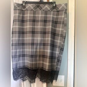 Torrid Gray Plaid Pencil Skirt with Black Lace